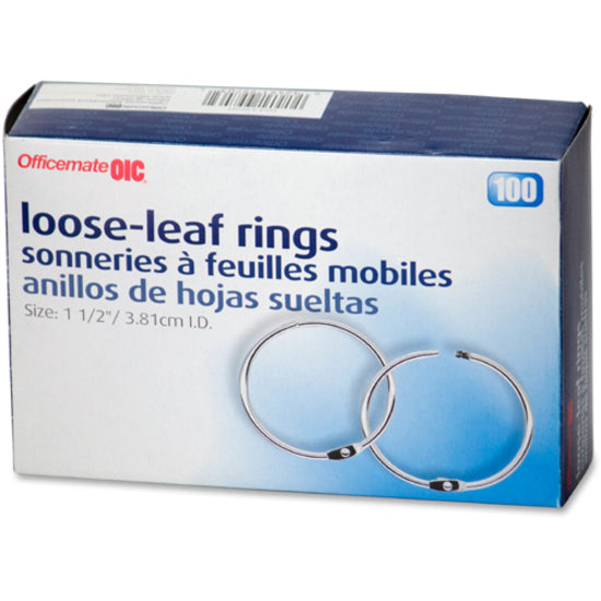 Officemate Loose-Leaf Book Rings - 1.5" Diameter - Silver - Metal - 100 / Box - 