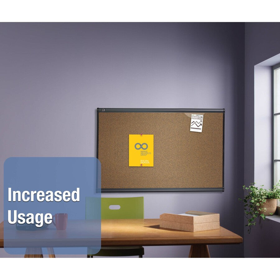 Prestige Colored Cork Bulletin Board, 36 x 24, Brown Surface, Graphite Gray Fiberboard/Plastic Frame