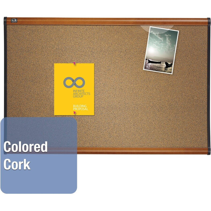 Prestige Colored Cork Bulletin Board, 48 x 36, Brown Surface, Light Cherry Fiberboard/Plastic Frame