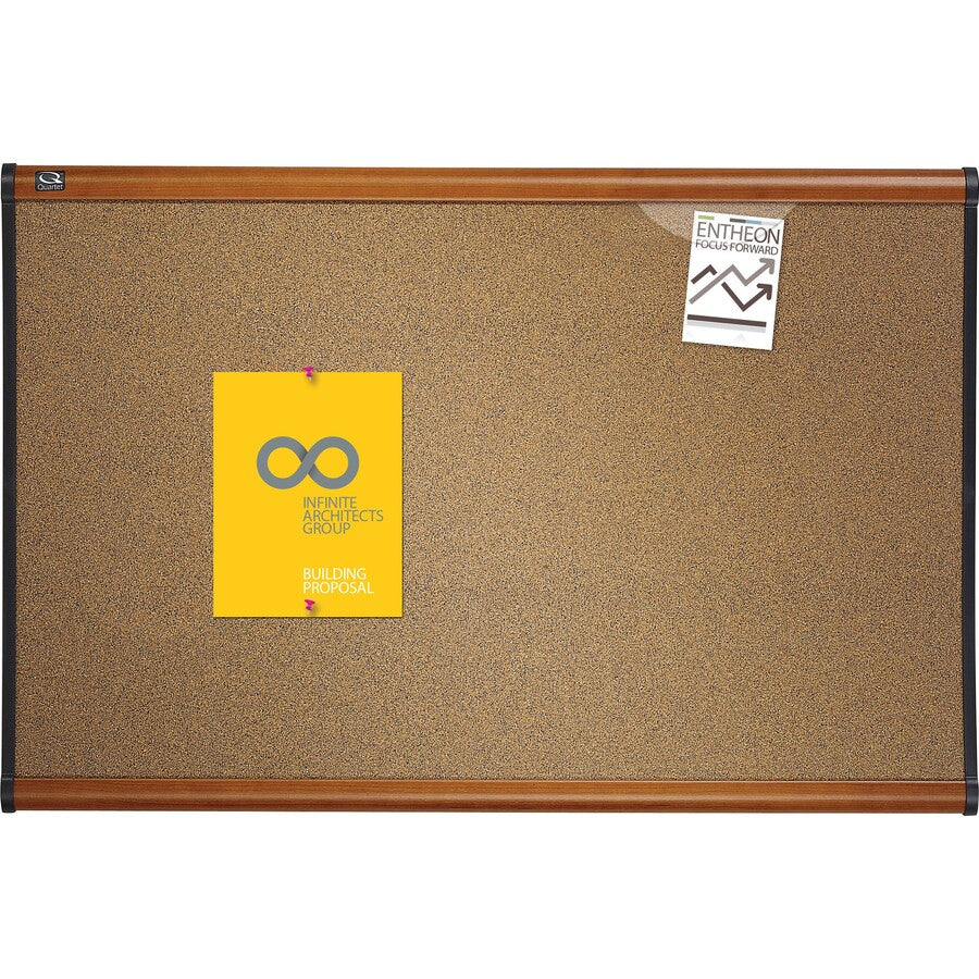 Prestige Colored Cork Bulletin Board, 48 x 36, Brown Surface, Light Cherry Fiberboard/Plastic Frame