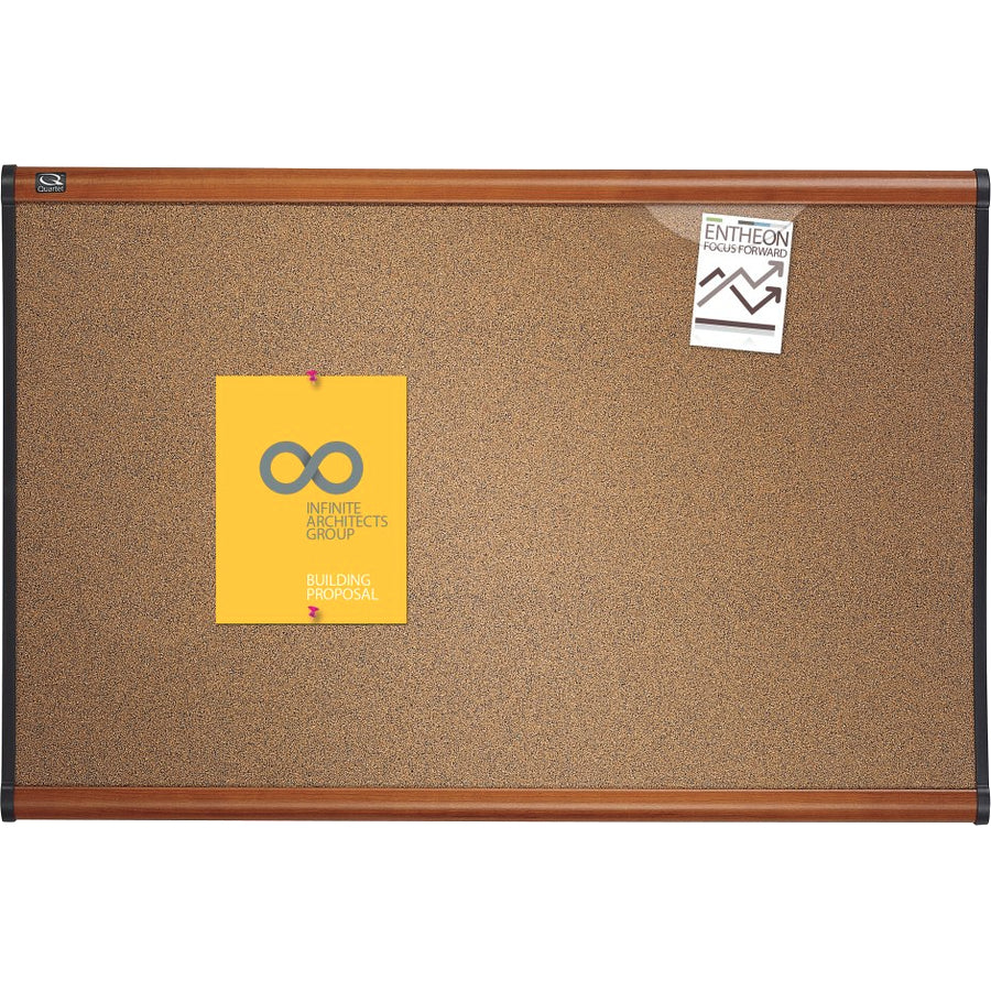 Prestige Colored Cork Bulletin Board, 72 x 48, Brown Surface, Light Cherry Fiberboard/Plastic Frame