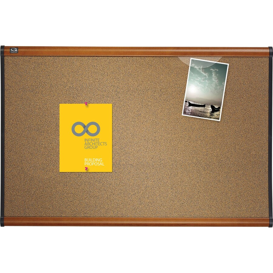 Prestige Colored Cork Bulletin Board, 72 x 48, Brown Surface, Light Cherry Fiberboard/Plastic Frame