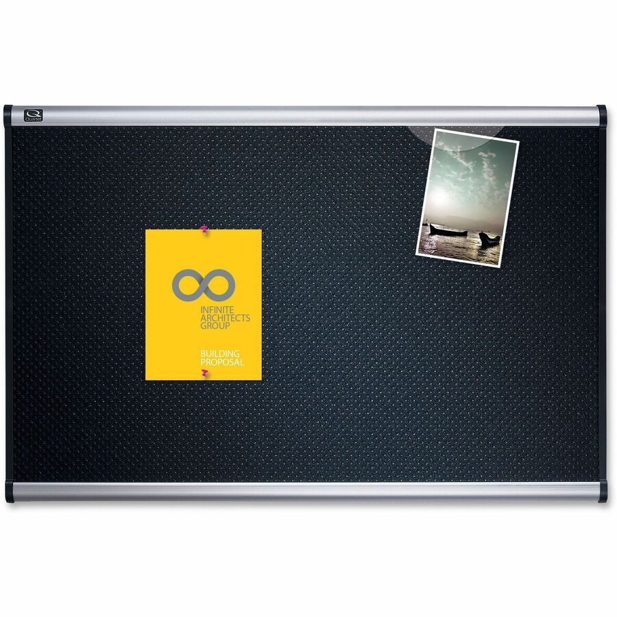 Prestige Black Embossed Foam Bulletin Board, 48 x 36, Black Surface, Silver Aluminum/Plastic Frame