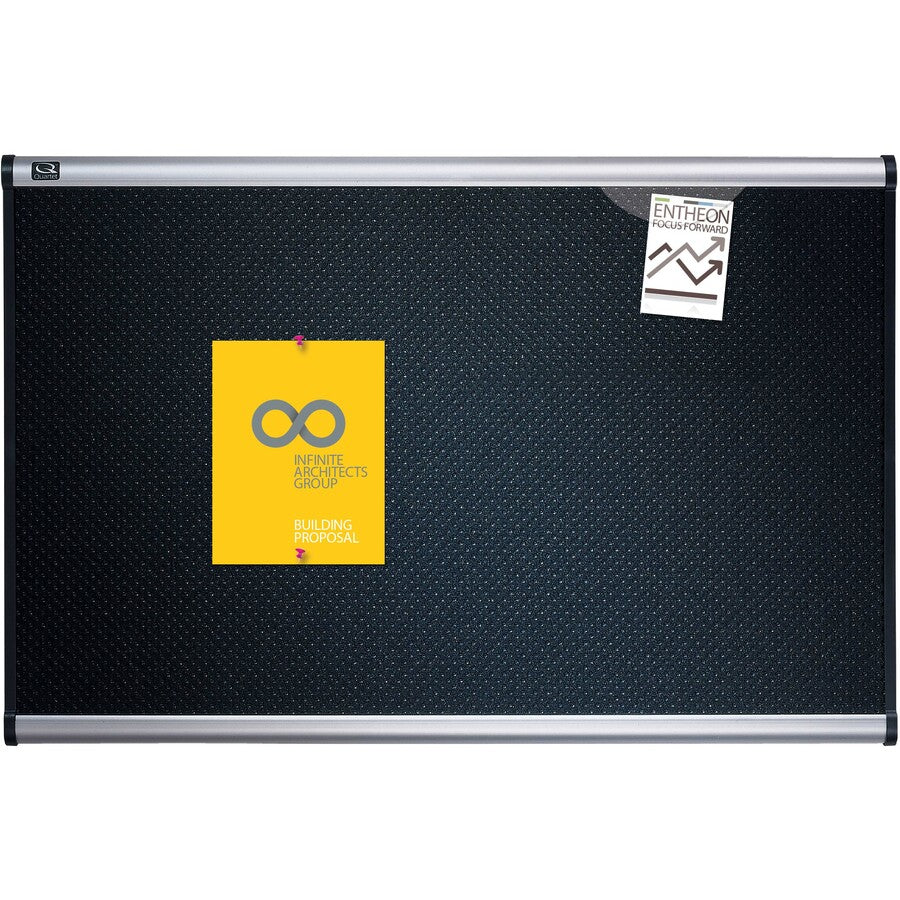 Prestige Black Embossed Foam Bulletin Board, 48 x 36, Black Surface, Silver Aluminum/Plastic Frame