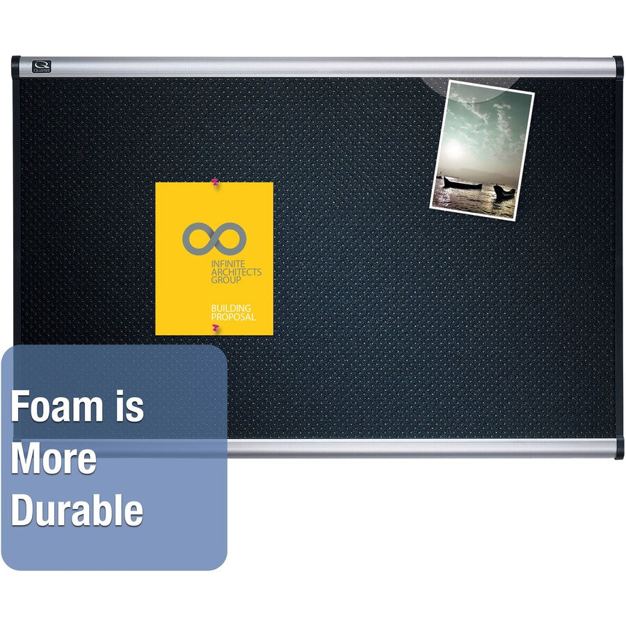 Prestige Black Embossed Foam Bulletin Board, 48 x 36, Black Surface, Silver Aluminum/Plastic Frame