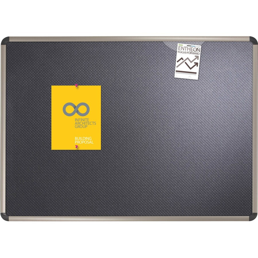 Prestige Euro-Style Embossed Foam Bulletin Board, 48 x 34.44, Black Surface, Euro Titanium Aluminum Frame