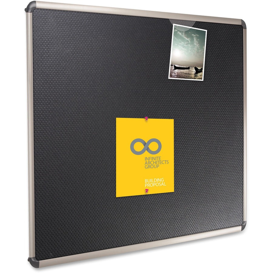 Prestige Euro-Style Embossed Foam Bulletin Board, 48 x 34.44, Black Surface, Euro Titanium Aluminum Frame