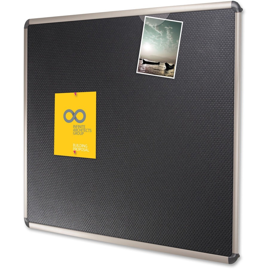 Prestige Euro-Style Embossed Foam Bulletin Board, 48 x 34.44, Black Surface, Euro Titanium Aluminum Frame