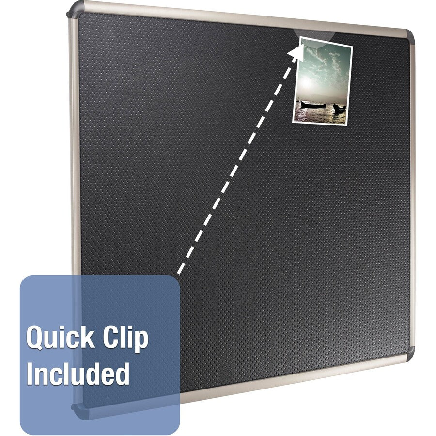 Prestige Euro-Style Embossed Foam Bulletin Board, 48 x 34.44, Black Surface, Euro Titanium Aluminum Frame