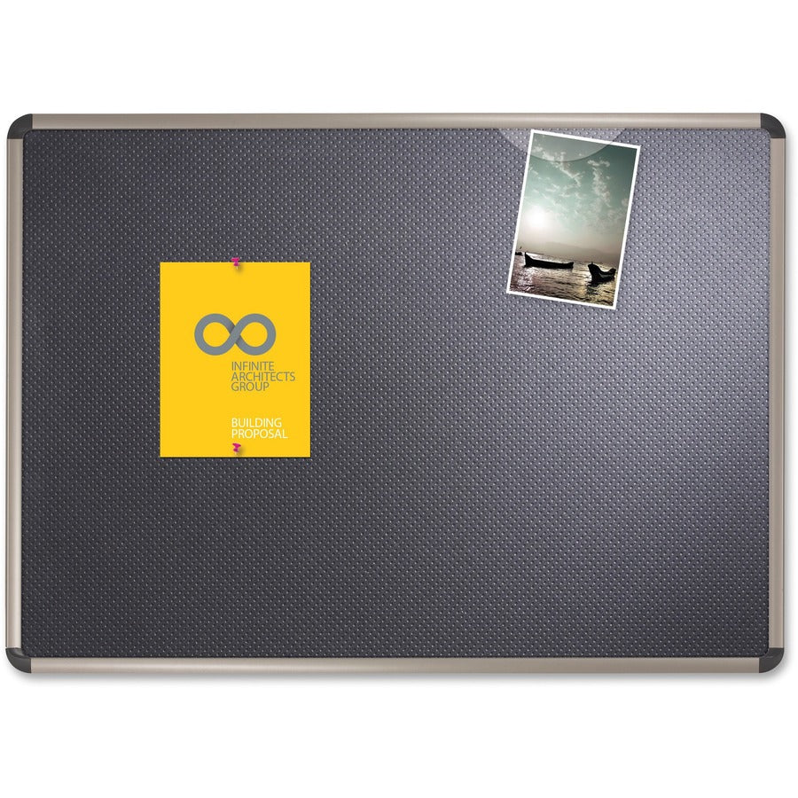 Prestige Euro-Style Embossed Foam Bulletin Board, 48 x 34.44, Black Surface, Euro Titanium Aluminum Frame