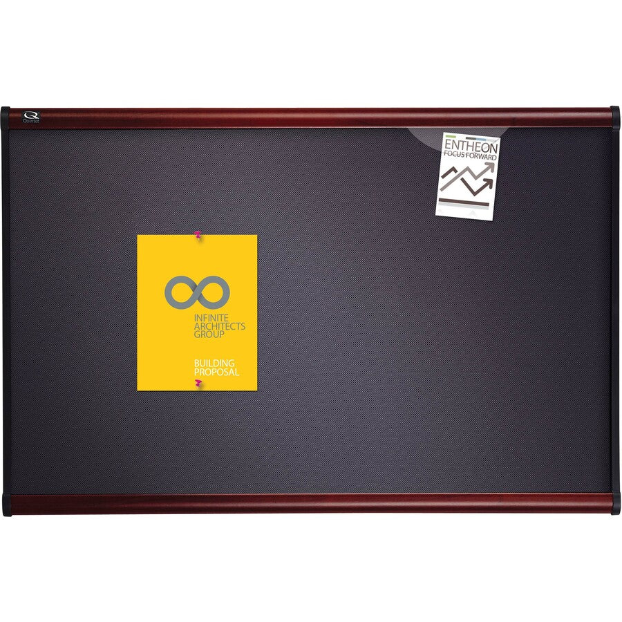 Quartet Prestige Diamond Mesh Bulletin Board - 36" Height x 48" Width - Gray Fabric Surface - Self-healing, Fade Resistant - Mahogany Frame - 1 Each