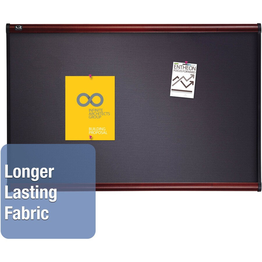 Quartet Prestige Diamond Mesh Bulletin Board - 36" Height x 48" Width - Gray Fabric Surface - Self-healing, Fade Resistant - Mahogany Frame - 1 Each