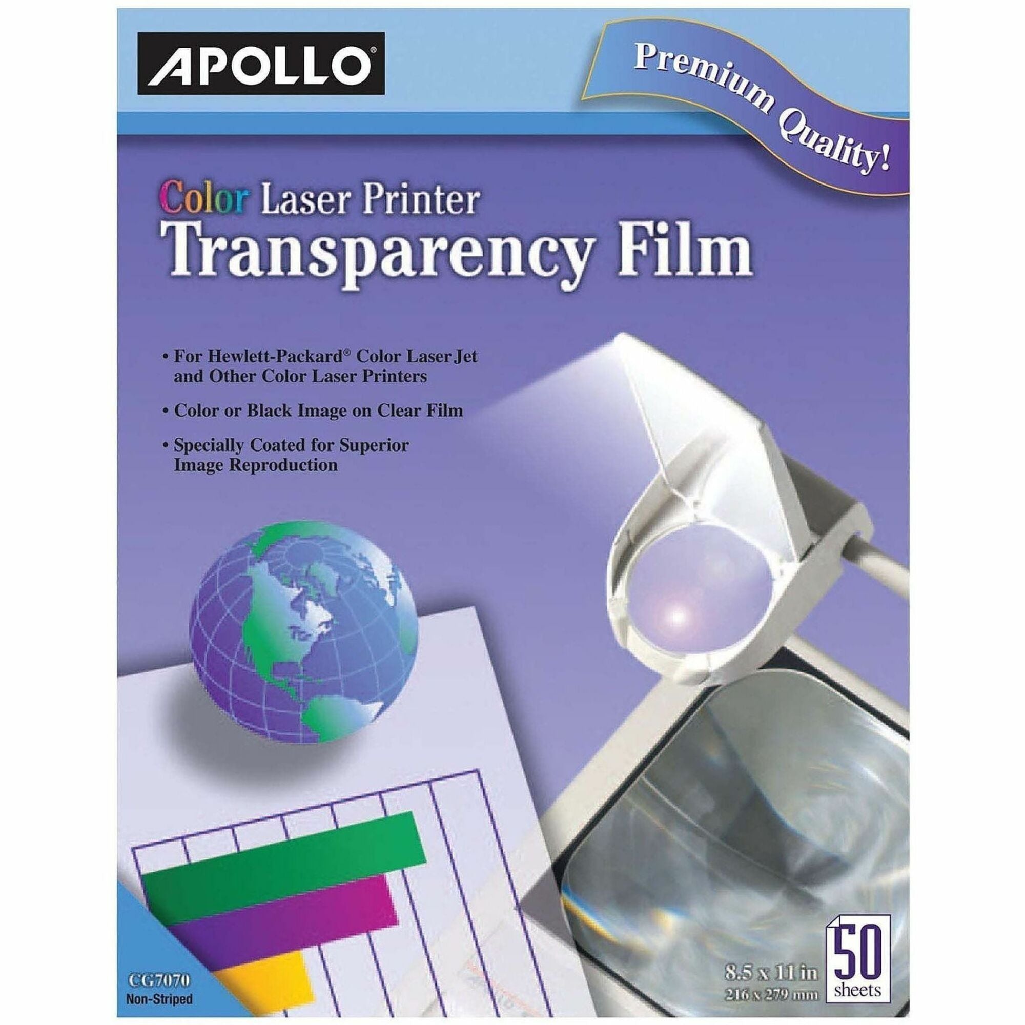 Color Laser Transparency Film, 8.5 x 11, 50/Box
