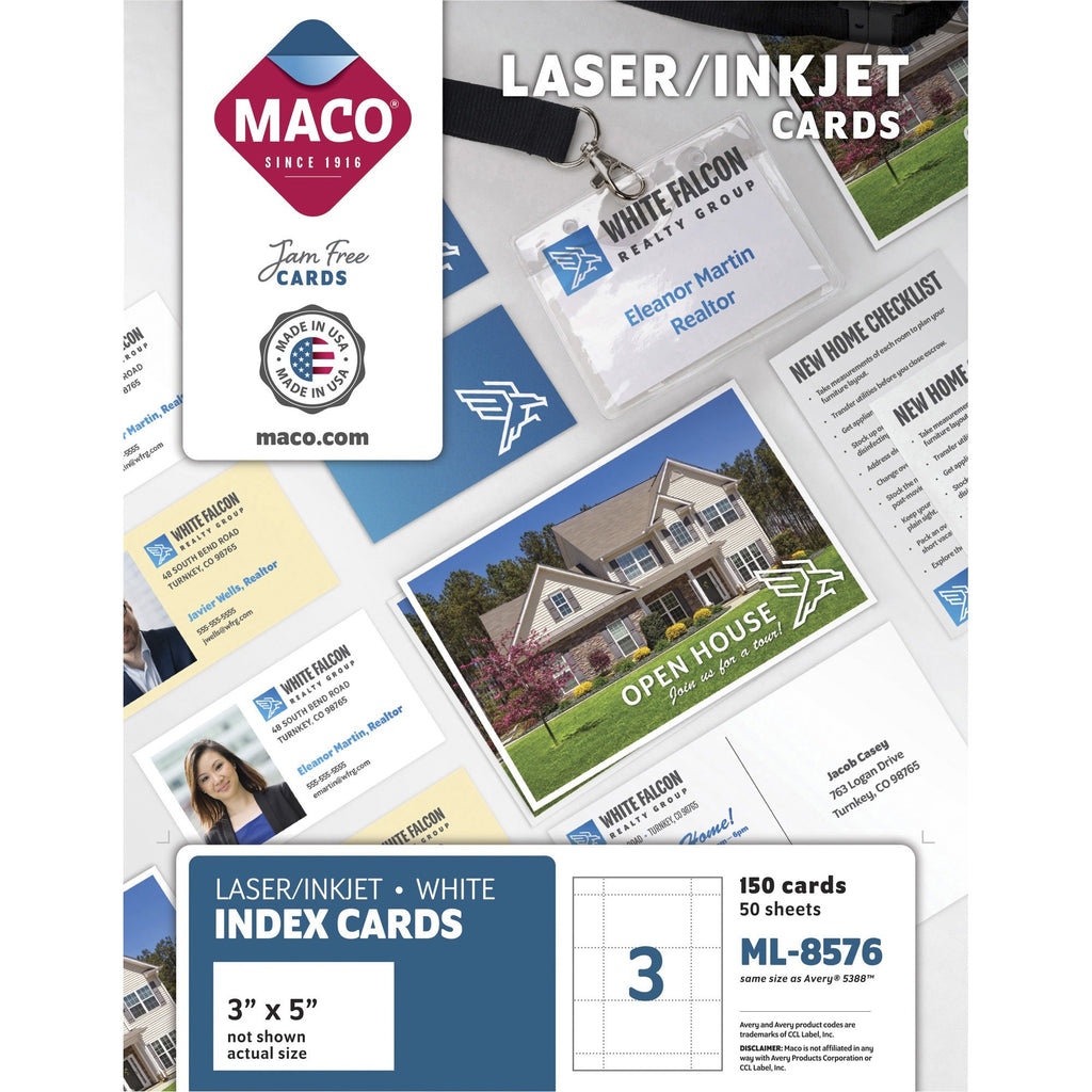 Unruled Microperforated Laser/Inkjet Index Cards, 3 x 5, White, 150 Cards, 3 Cards/Sheet, 50 Sheets/Box