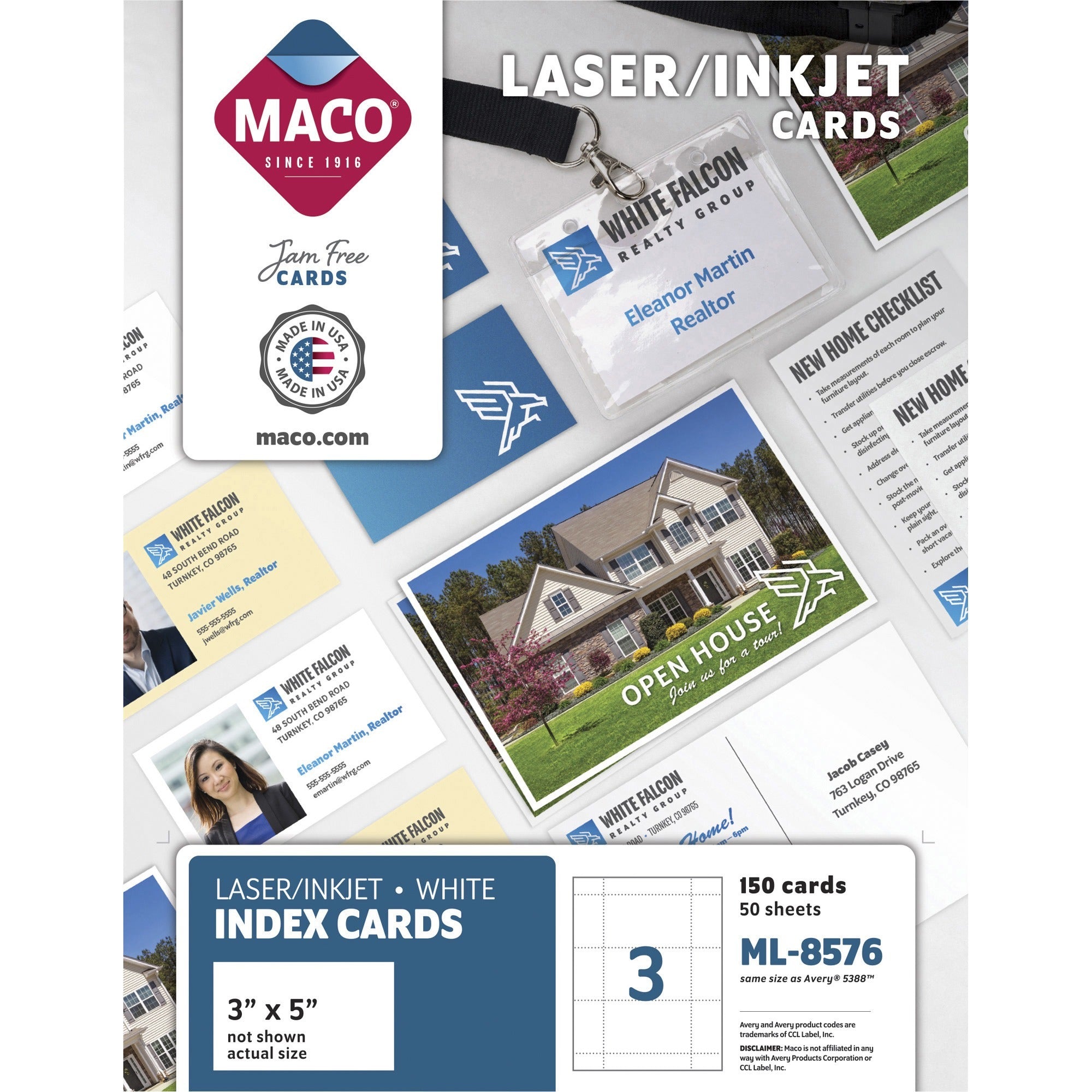 Unruled Microperforated Laser/Inkjet Index Cards, 3 x 5, White, 150 Cards, 3 Cards/Sheet, 50 Sheets/Box