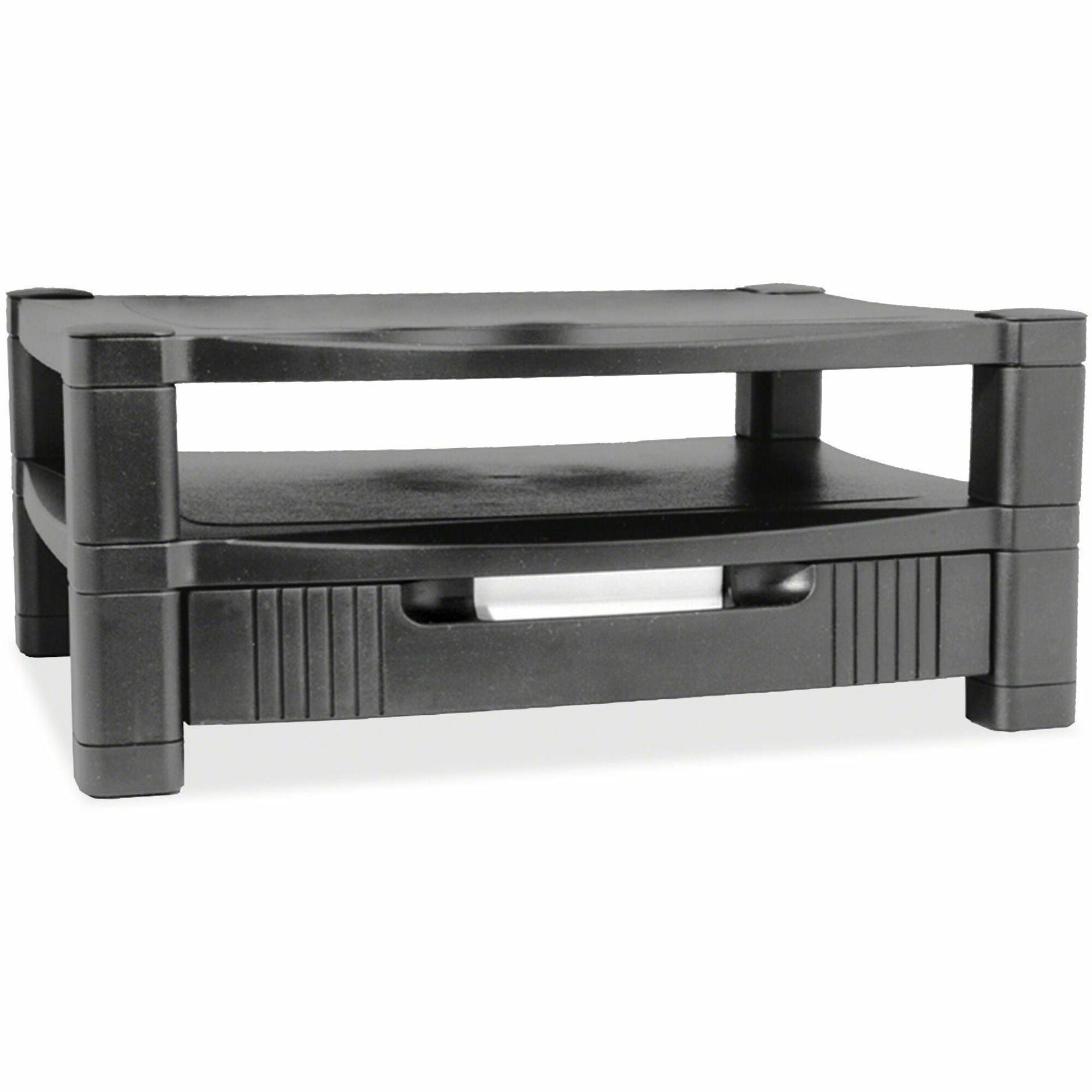 Two-Level Monitor Stand, 17" x 13.25" x 3.5" to 7", Black, Supports 50 lbs