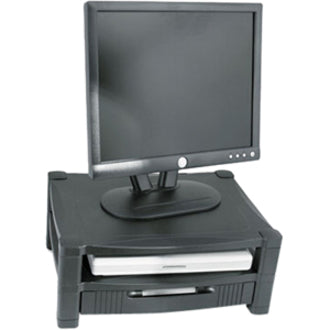 Two-Level Monitor Stand, 17" x 13.25" x 3.5" to 7", Black, Supports 50 lbs