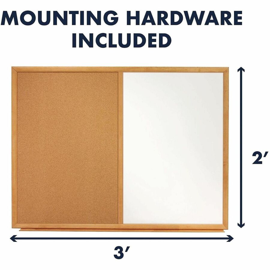 Bulletin/Dry-Erase Board, Melamine/Cork, 36 x 24, Brown/White Surface, Oak Finish Frame