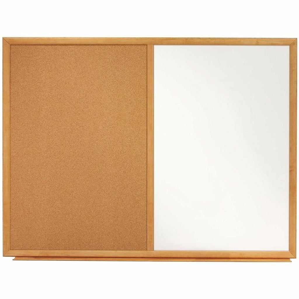 Bulletin/Dry-Erase Board, Melamine/Cork, 36 x 24, Brown/White Surface, Oak Finish Frame
