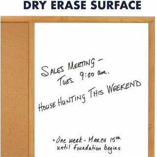 Bulletin/Dry-Erase Board, Melamine/Cork, 36 x 24, Brown/White Surface, Oak Finish Frame
