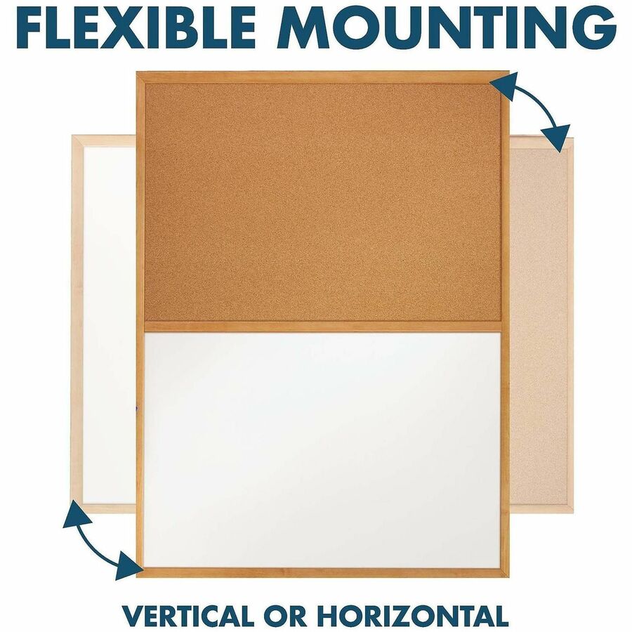Bulletin/Dry-Erase Board, Melamine/Cork, 48 x 36, Brown/White Surface, Oak Finish Frame