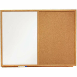 Bulletin/Dry-Erase Board, Melamine/Cork, 48 x 36, Brown/White Surface, Oak Finish Frame