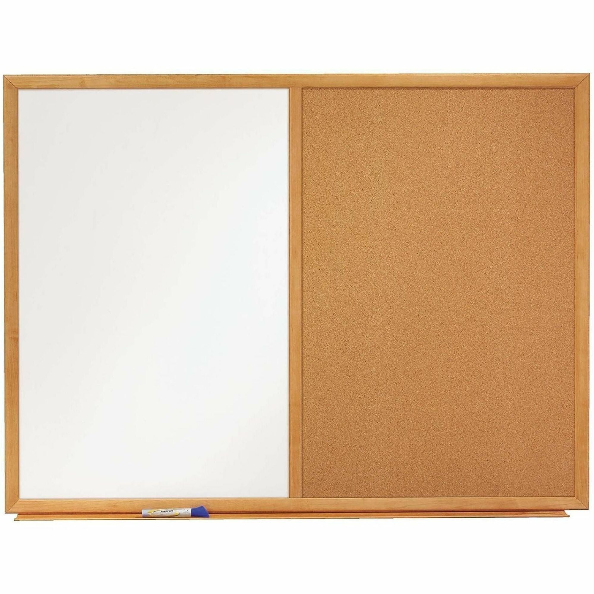Bulletin/Dry-Erase Board, Melamine/Cork, 48 x 36, Brown/White Surface, Oak Finish Frame
