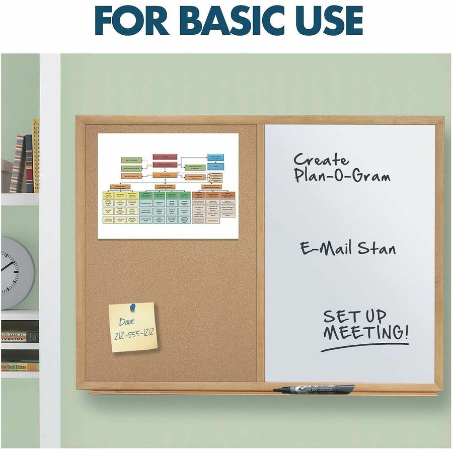 Bulletin/Dry-Erase Board, Melamine/Cork, 48 x 36, Brown/White Surface, Oak Finish Frame