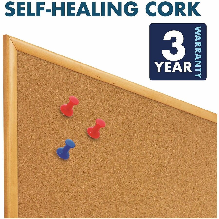 Bulletin/Dry-Erase Board, Melamine/Cork, 48 x 36, Brown/White Surface, Oak Finish Frame