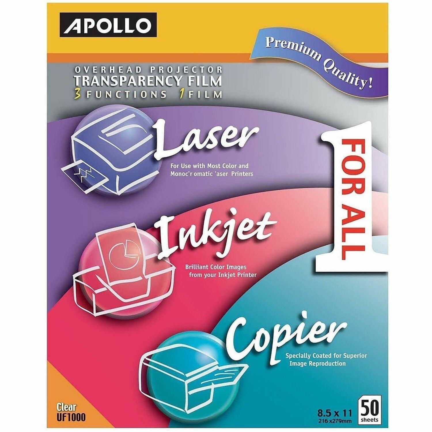 Color Laser/Inkjet Transparency Film, 8.5 x 11, 50/Box