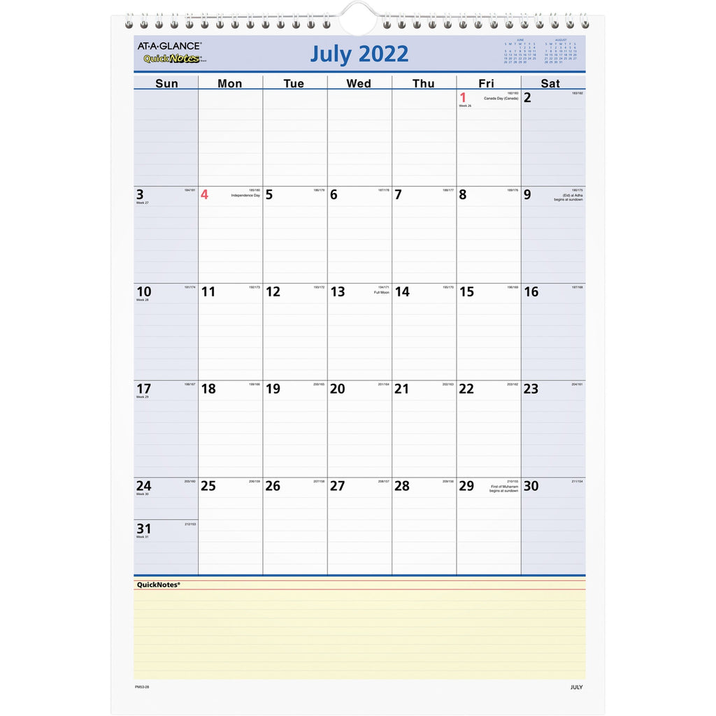 at-a-glance-quicknotes-academic-monthly-wall-calendar-julian-dates-monthly-1-year-july-2023-june-2024-1-month-single-page-layout-12-x-17-sheet-size-150-x-225-block-wire-bound-notes-area-task-list-appointment-schedule-remi_aagpm5328 - 1