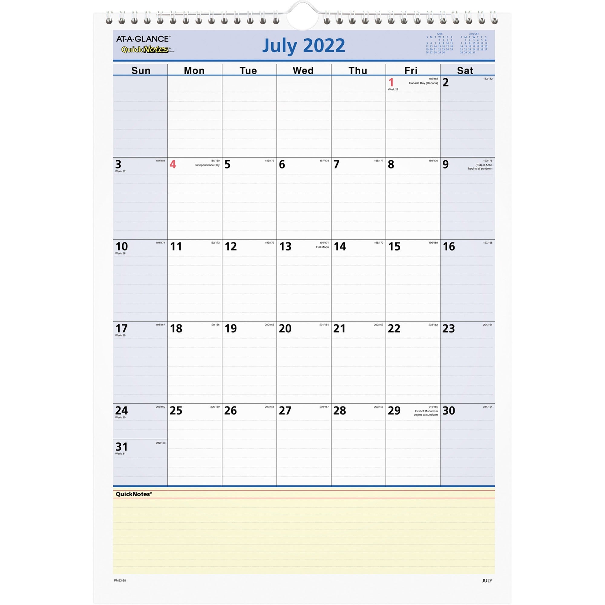 at-a-glance-quicknotes-academic-monthly-wall-calendar-julian-dates-monthly-1-year-july-2023-june-2024-1-month-single-page-layout-12-x-17-sheet-size-150-x-225-block-wire-bound-notes-area-task-list-appointment-schedule-remi_aagpm5328 - 1