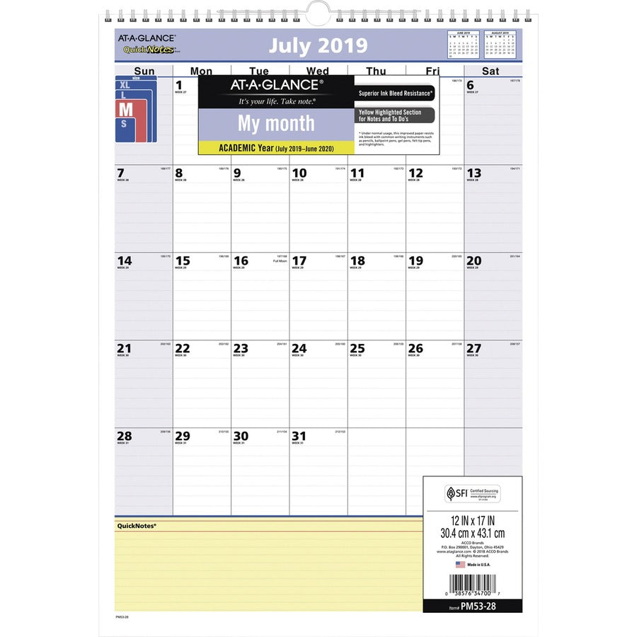 at-a-glance-quicknotes-academic-monthly-wall-calendar-julian-dates-monthly-1-year-july-2023-june-2024-1-month-single-page-layout-12-x-17-sheet-size-150-x-225-block-wire-bound-notes-area-task-list-appointment-schedule-remi_aagpm5328 - 3