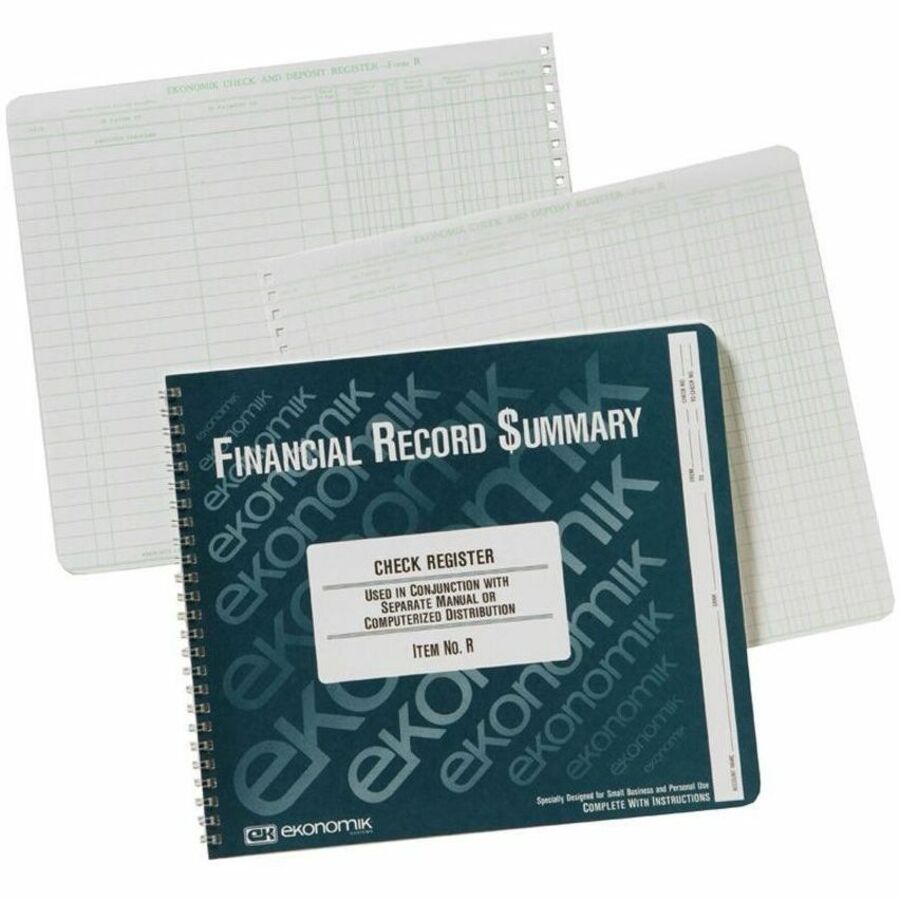 Ekonomik Standard Size Check Registry - 40 Sheet(s) - Wire Bound - 10" x 8.75" Sheet Size - White Sheet(s) - Green Print Color - Recycled - 1 Each - 