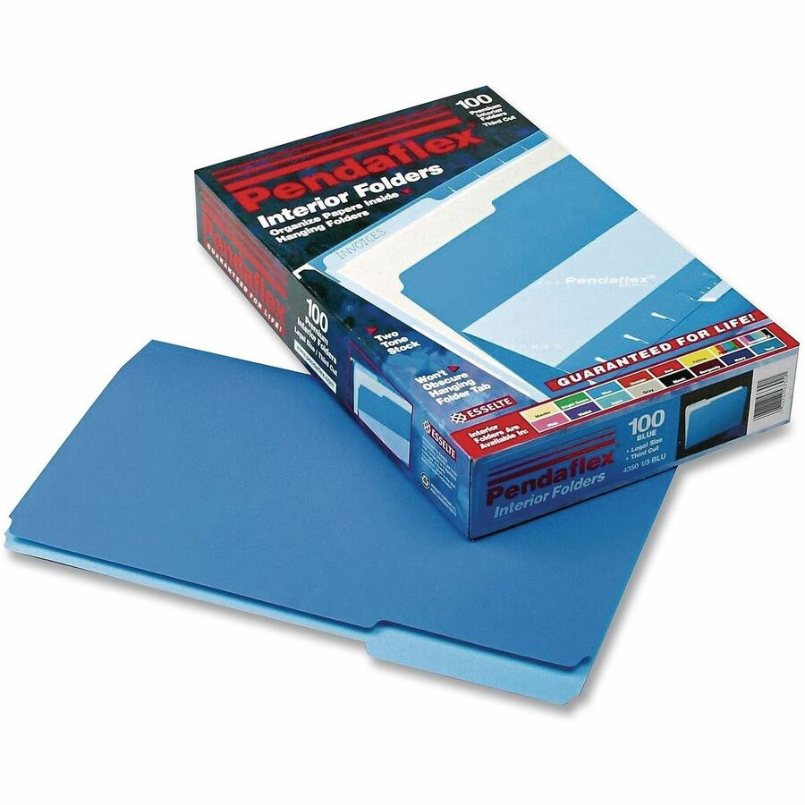 Interior File Folders, 1/3-Cut Tabs: Assorted, Legal Size, Blue, 100/Box