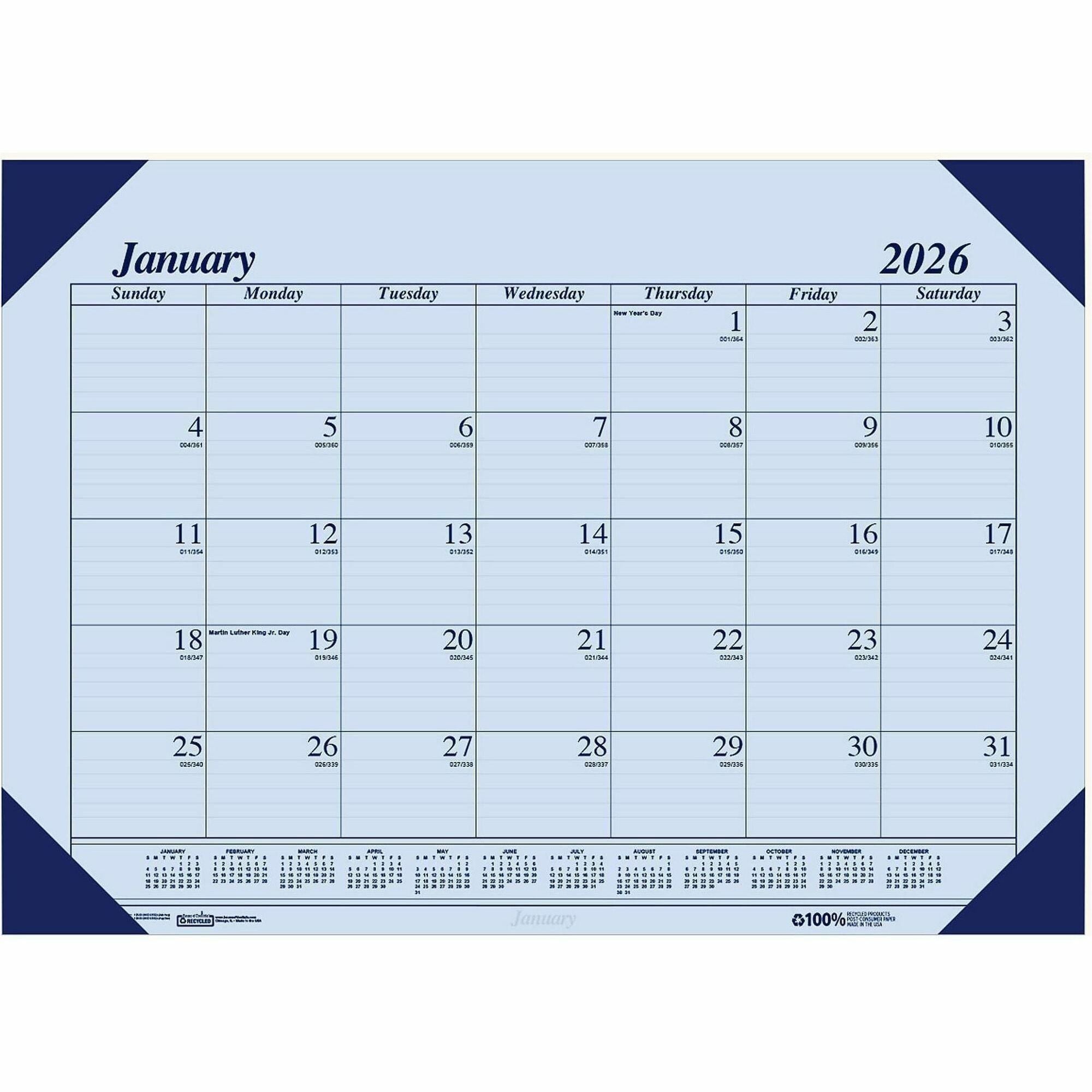 EcoTones Recycled Monthly Desk Pad Calendar, 22 x 17, Sunset Orchid Sheets, Cordovan Corners, 12-Month (Jan to Dec): 2024