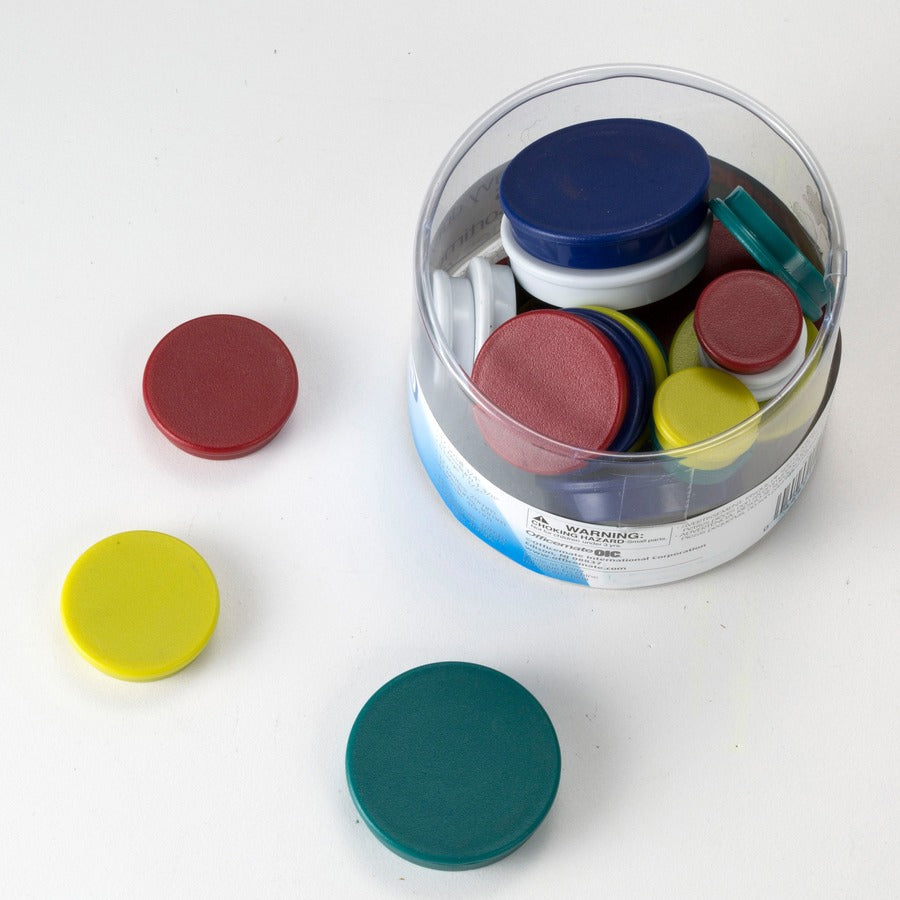Assorted Heavy-Duty Magnets, Circles, Assorted Sizes and Colors, 30/Tub