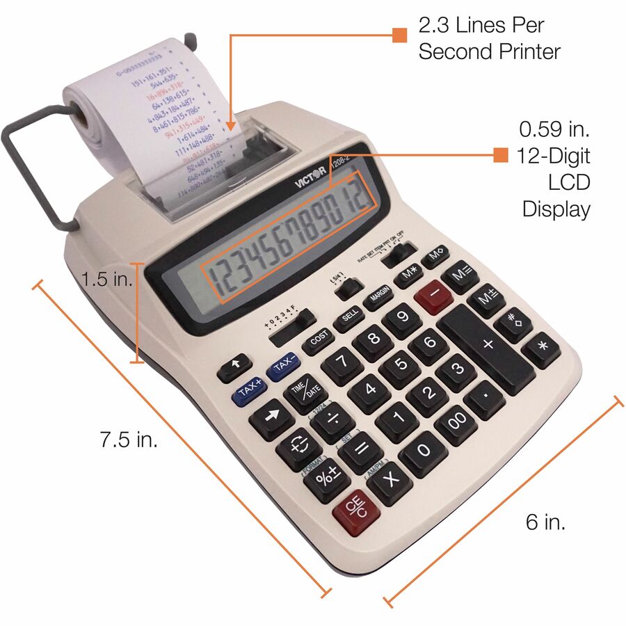 1208-2 Two-Color Compact Printing Calculator, Black/Red Print, 2.3 Lines/Sec