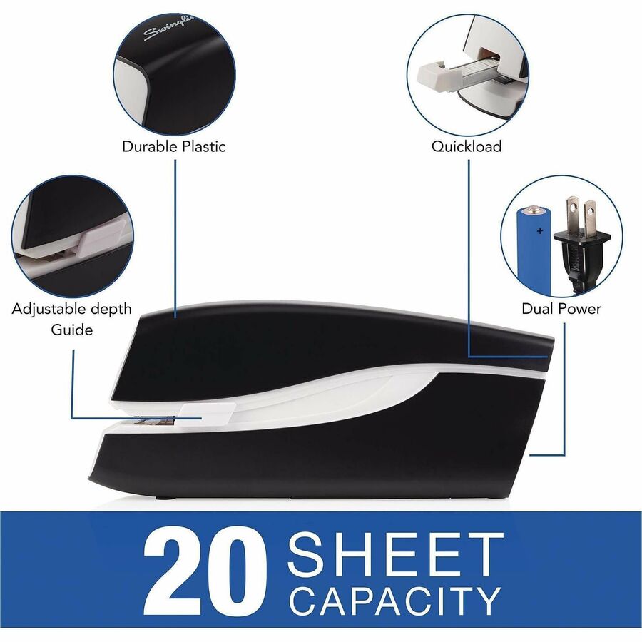 Portable Electric Stapler, 20-Sheet Capacity, Black