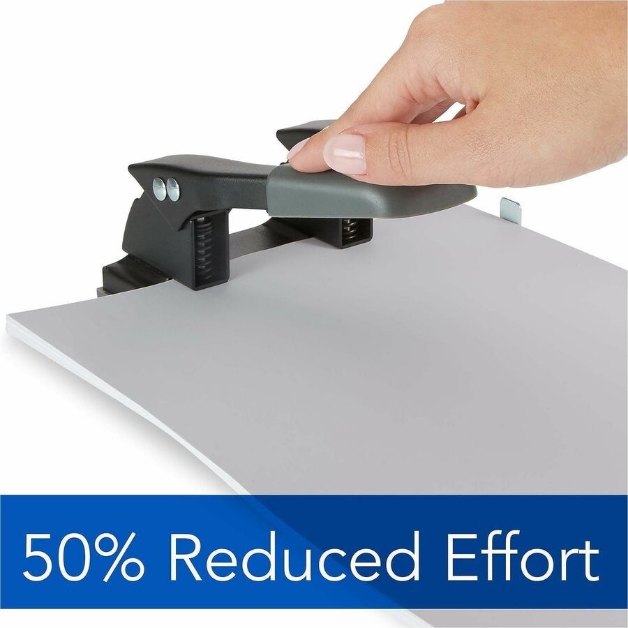 28-Sheet Comfort Handle Steel Two-Hole Punch, 1/4" Holes, Black/Gray