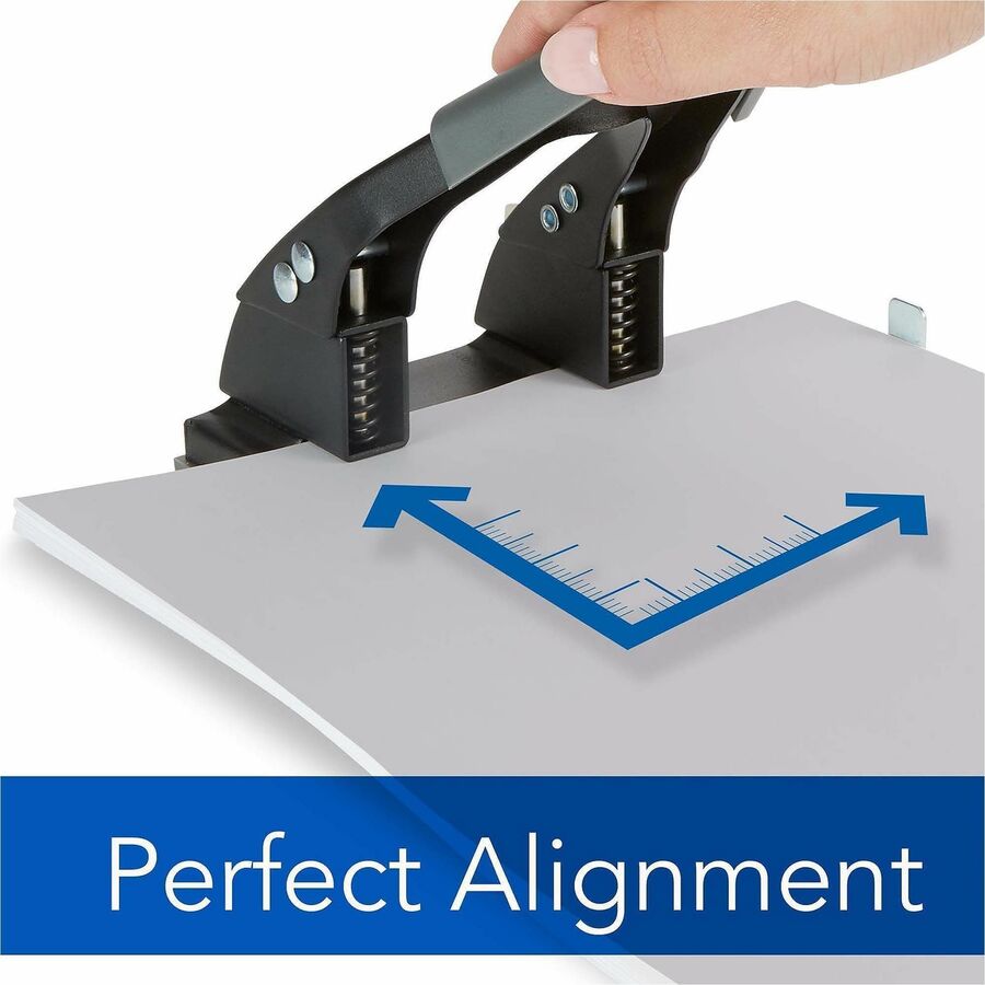 28-Sheet Comfort Handle Steel Two-Hole Punch, 1/4" Holes, Black/Gray