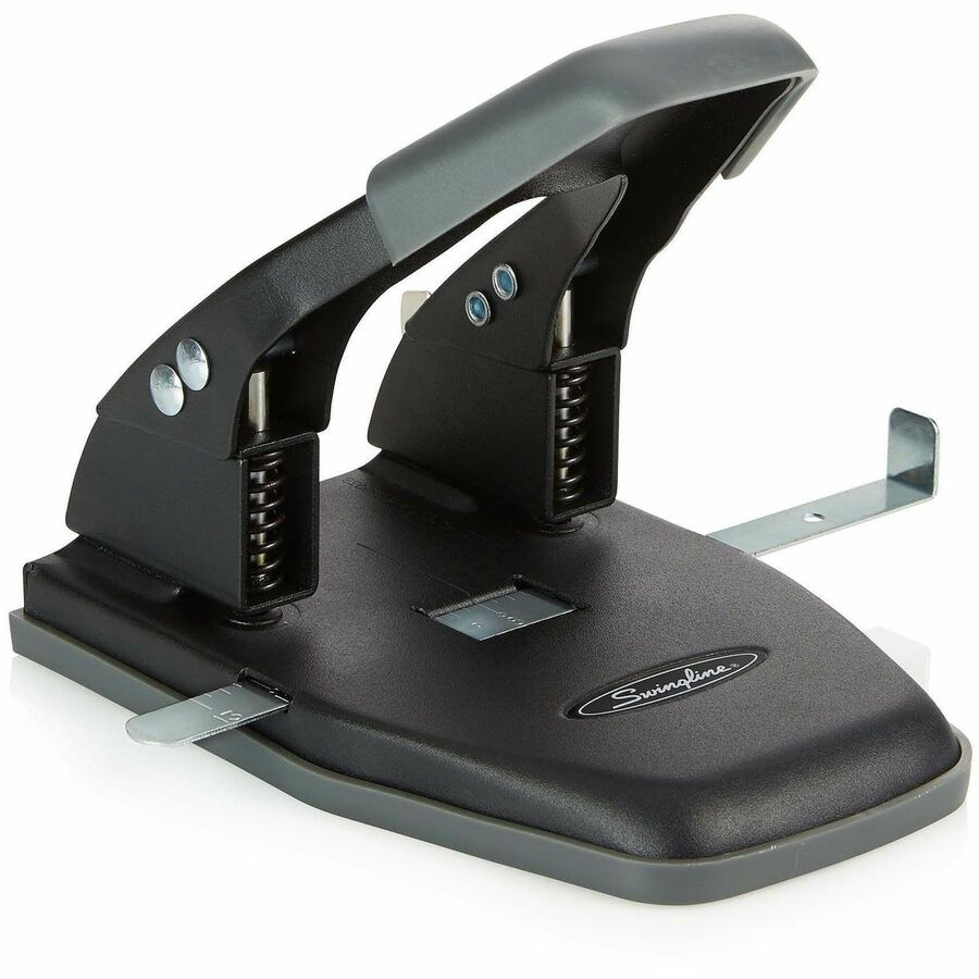 28-Sheet Comfort Handle Steel Two-Hole Punch, 1/4" Holes, Black/Gray