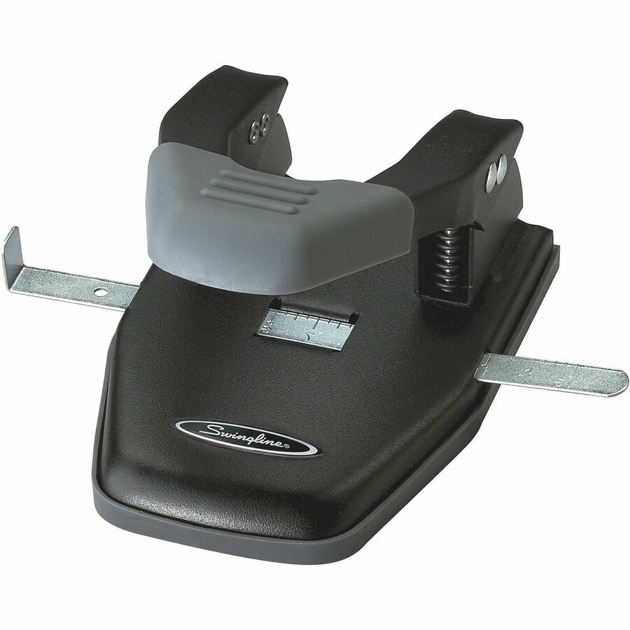 28-Sheet Comfort Handle Steel Two-Hole Punch, 1/4" Holes, Black/Gray