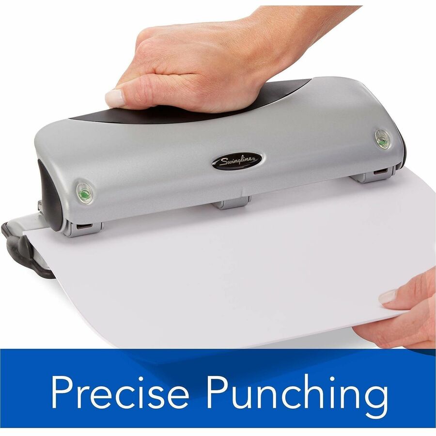 Swingline EasyView Desktop Punch - 3 Punch Head(s) - 12 Sheet - 9/32" Punch Size - Black, Silver
