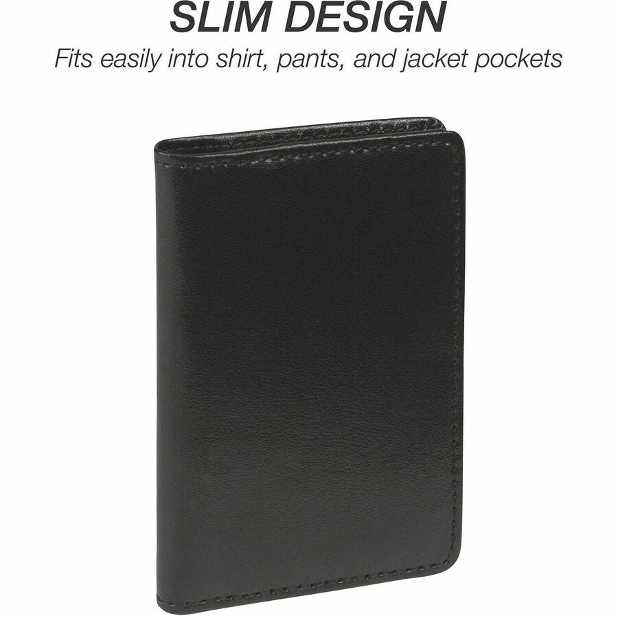 Samsill Regal Carrying Case (Wallet) Business Card - Black - Leather, Genuine Cowhide Leather Body - 1 Each