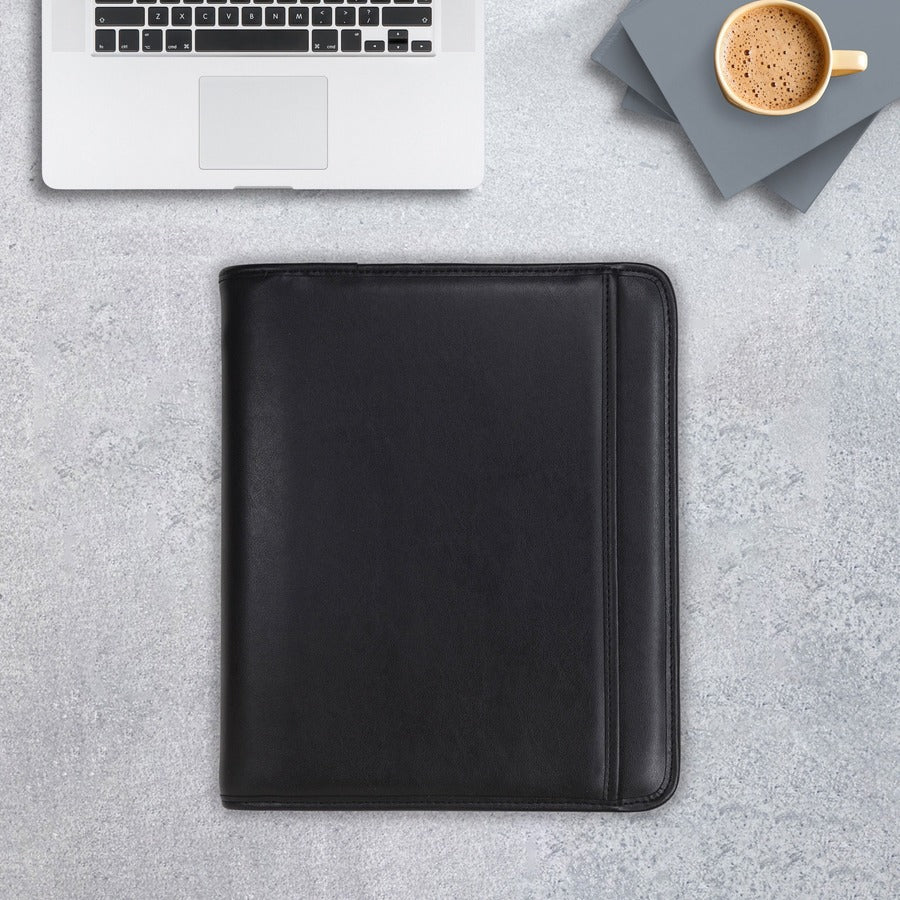Professional Zippered Pad Holder/Ring Binder, Pockets, Writing Pad, Vinyl Black