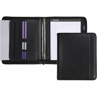 Professional Zippered Pad Holder/Ring Binder, Pockets, Writing Pad, Vinyl Black