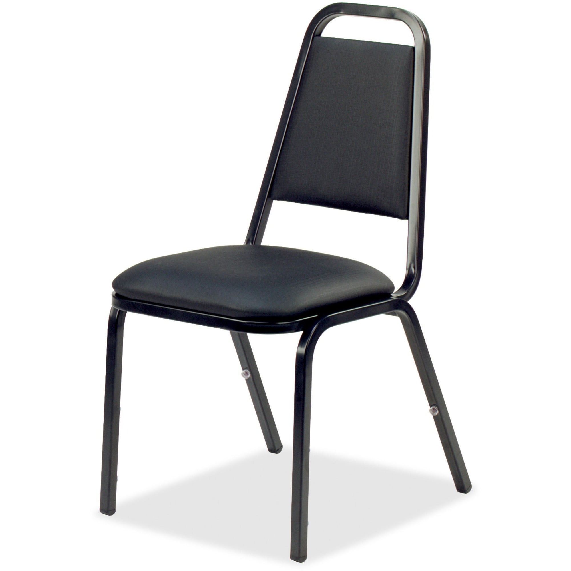 Lorell Upholstered Stacking Chairs - Black Vinyl Seat - Black Steel Frame - Charcoal Black - Vinyl, Steel - 4 / Carton - 
