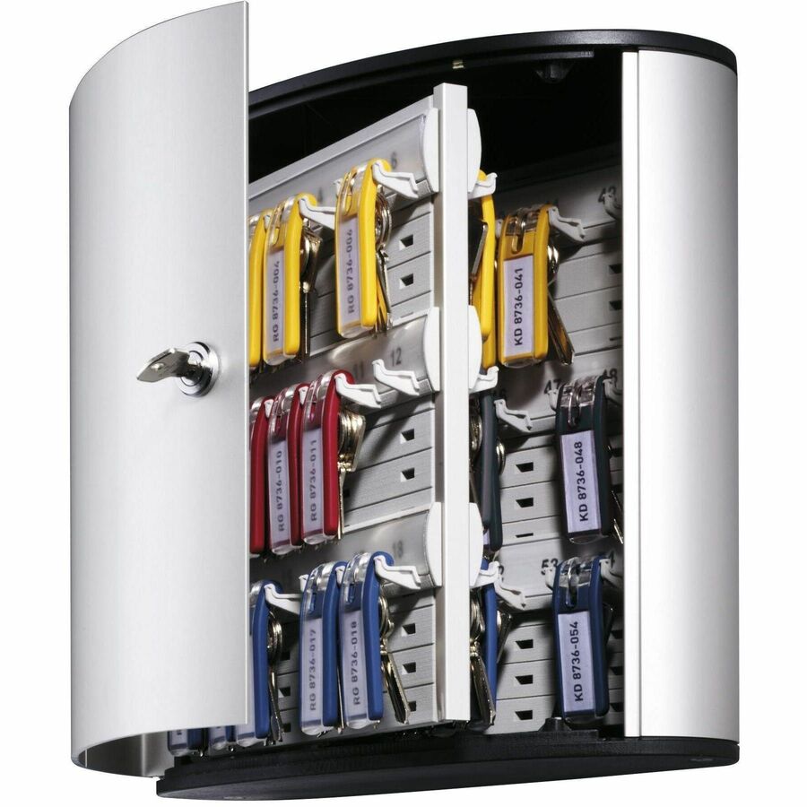 Locking Key Cabinet, 54-Key, Brushed Aluminum, Silver, 11.75 x 4.63 x 11