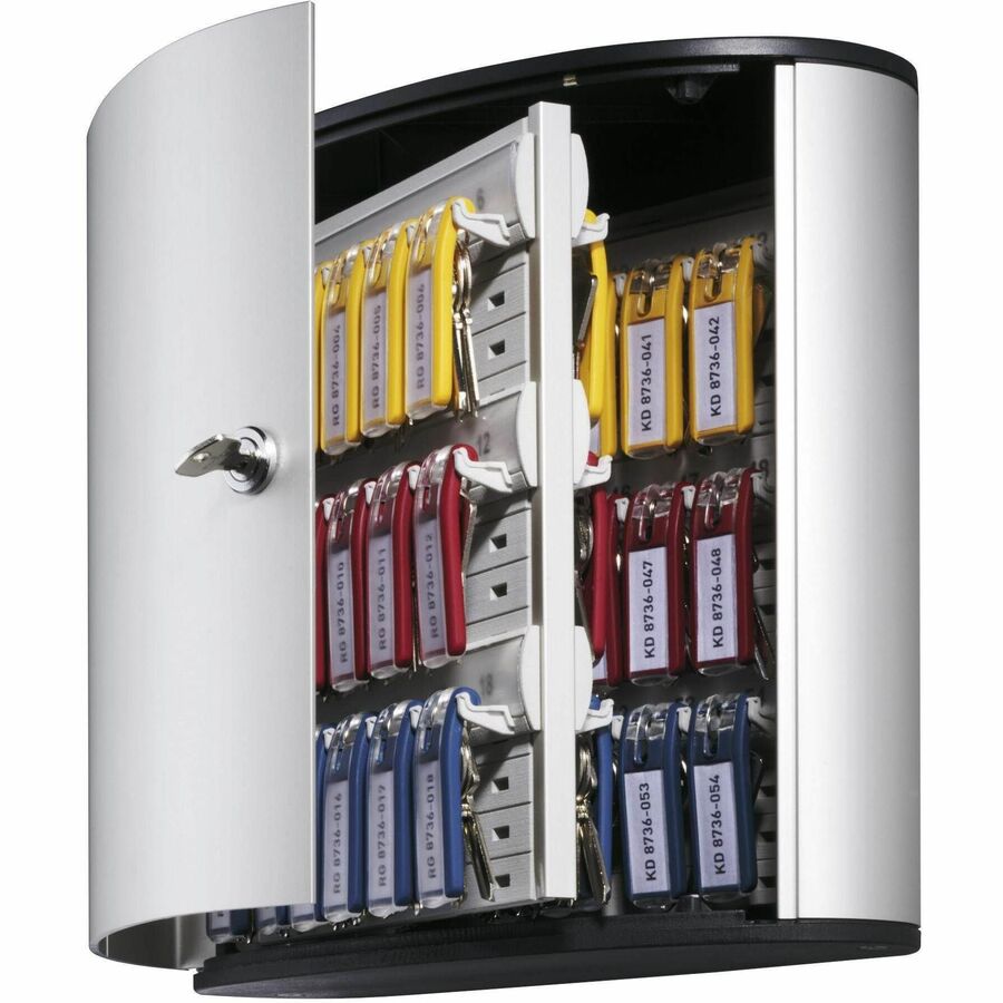 Locking Key Cabinet, 54-Key, Brushed Aluminum, Silver, 11.75 x 4.63 x 11